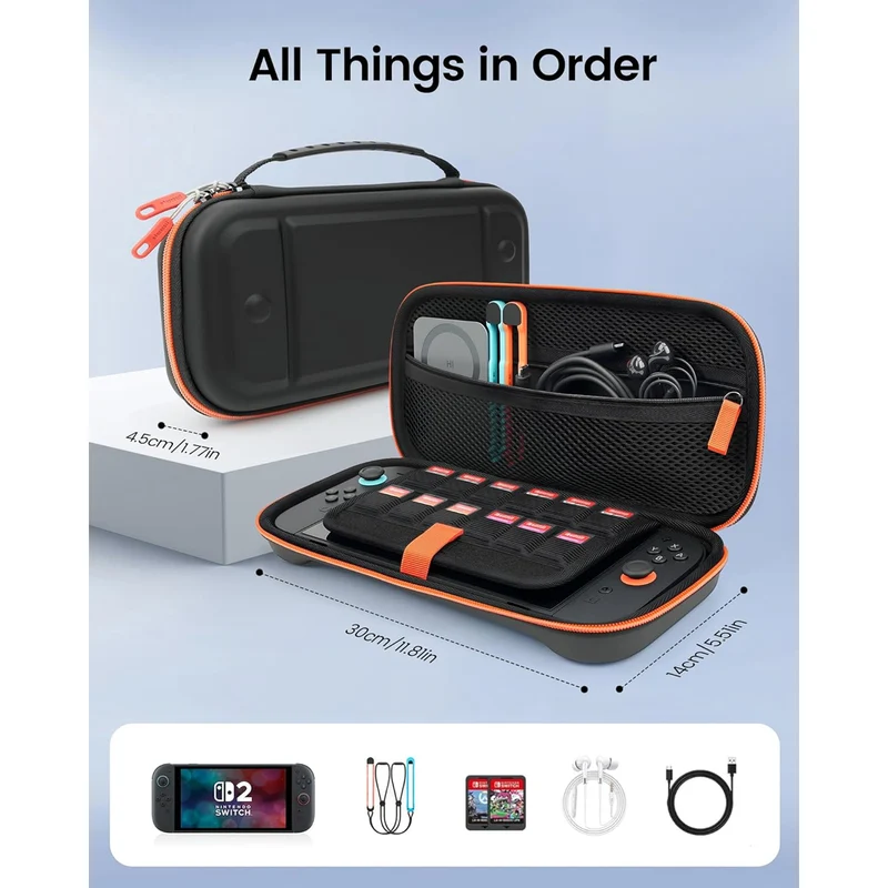 Transnovo Cross-grain PU leather Travel Carrying Case for Nintendo Switch 2 (Black) (NS2-CC07-1)