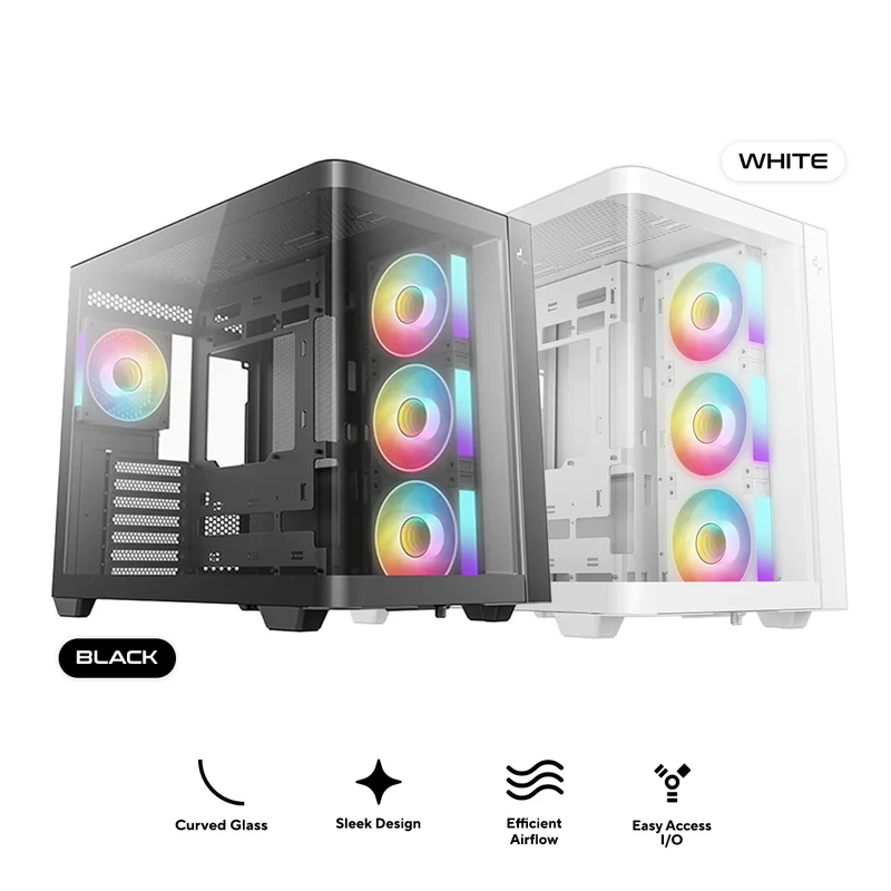 DeepCool CG530U 4F Panoramic Curved Glass Dual Chamber ATX PC Case (Black, White)