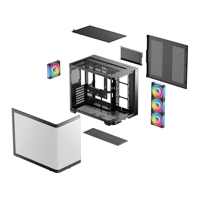 DeepCool CG530U 4F Panoramic Curved Glass Dual Chamber ATX PC Case (Black, White)