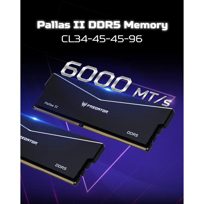 Acer Pallas II 32GB (2x16GB) 6000MHz CL36-45-45-96 AMD EXPO Ready DDR5 UDIMM (Black, Silver)