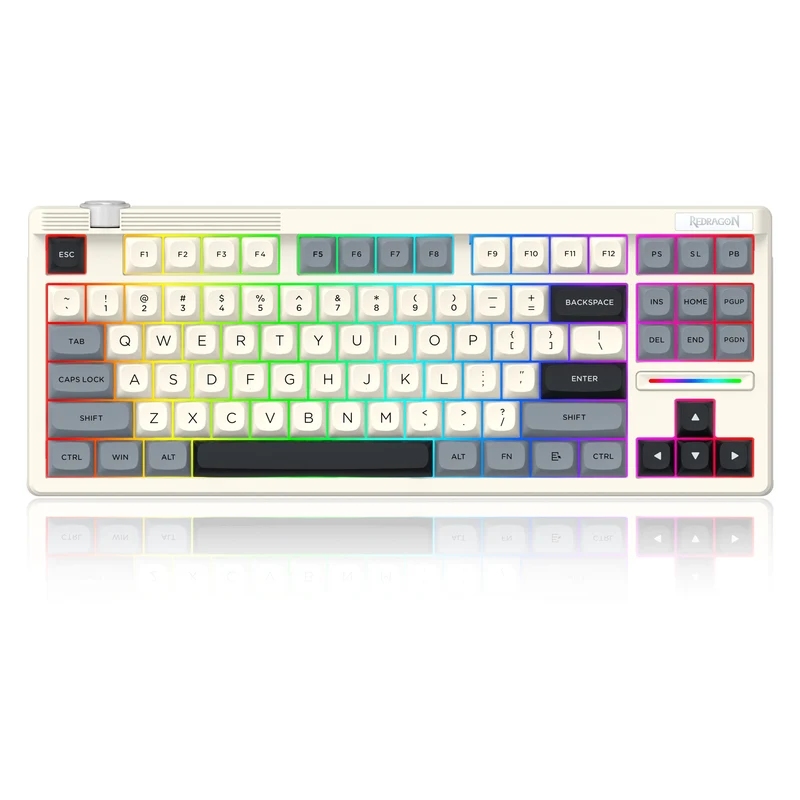 Redragon OTIIM Pro 3-Modes Connectivity 87 Keys Gasket Mechanical Keyboard (Black/Grey/White) (K729GBW-RGB-PRO)