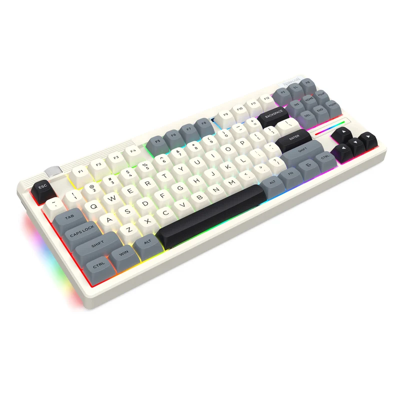 Redragon OTIIM Pro 3-Modes Connectivity 87 Keys Gasket Mechanical Keyboard (Black/Grey/White) (K729GBW-RGB-PRO)