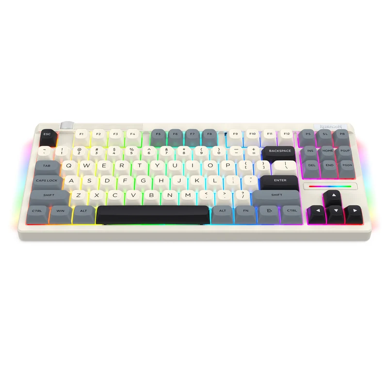 Redragon OTIIM Pro 3-Modes Connectivity 87 Keys Gasket Mechanical Keyboard (Black/Grey/White) (K729GBW-RGB-PRO)