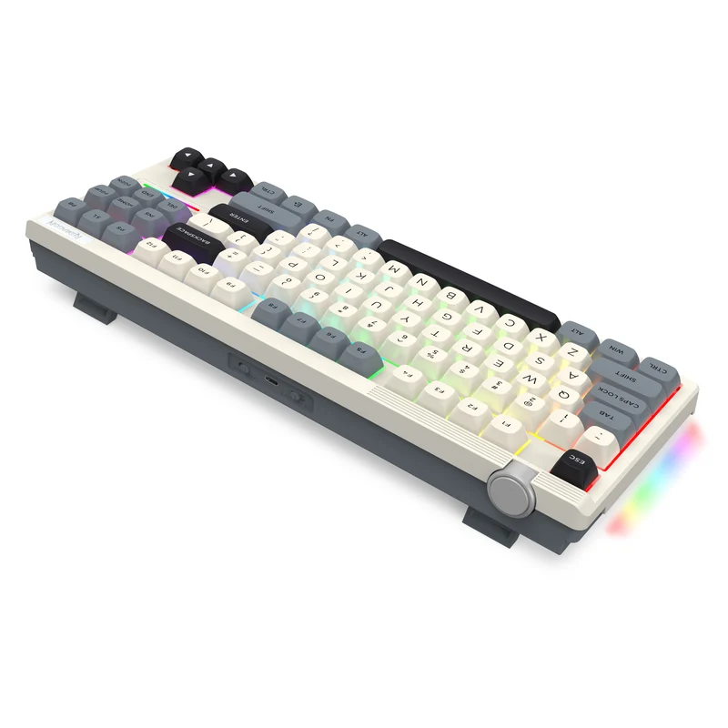 Redragon OTIIM Pro 3-Modes Connectivity 87 Keys Gasket Mechanical Keyboard (Black/Grey/White) (K729GBW-RGB-PRO)