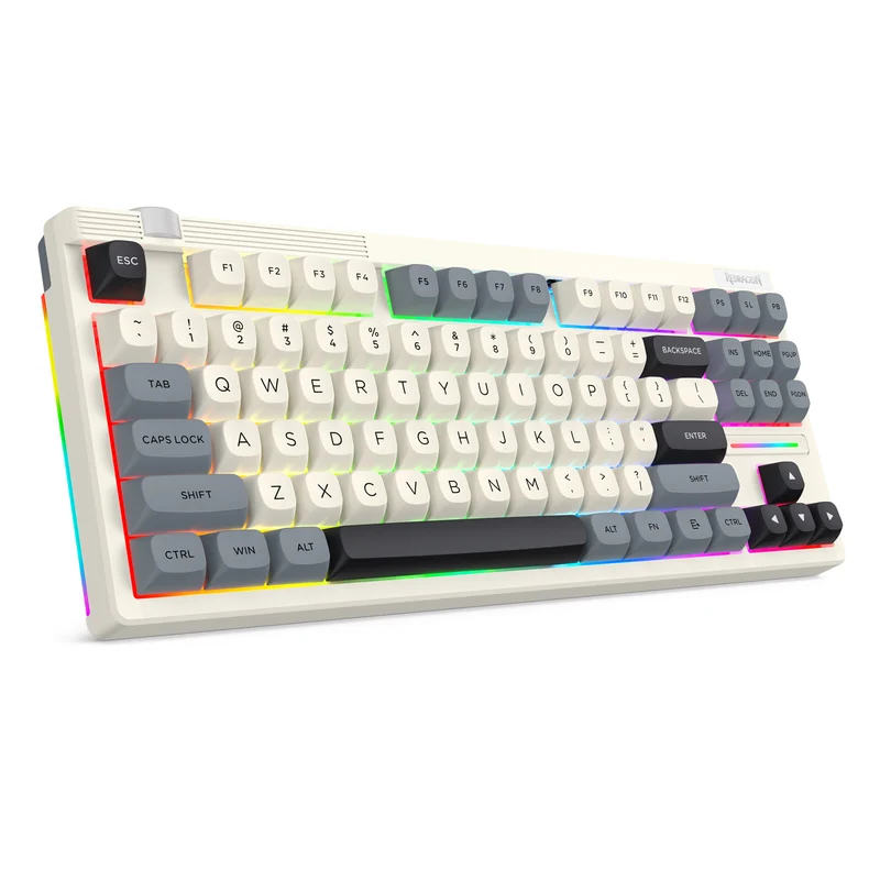 Redragon OTIIM Pro 3-Modes Connectivity 87 Keys Gasket Mechanical Keyboard (Black/Grey/White) (K729GBW-RGB-PRO)