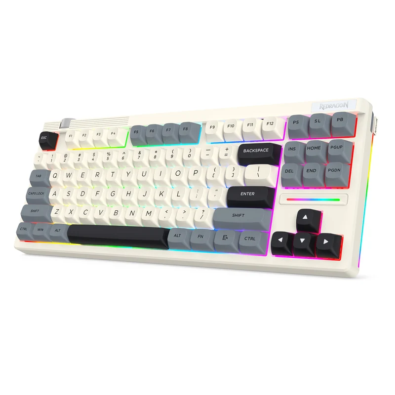 Redragon OTIIM Pro 3-Modes Connectivity 87 Keys Gasket Mechanical Keyboard (Black/Grey/White) (K729GBW-RGB-PRO)