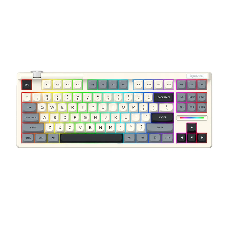 Redragon OTIIM Pro 3-Modes Connectivity 87 Keys Gasket Mechanical Keyboard (Black/Grey/White) (K729GBW-RGB-PRO)