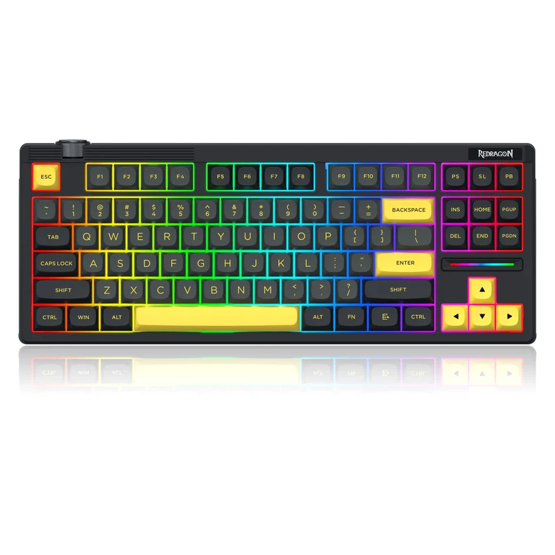 Redragon OTIIM Pro 3-Modes Connectivity 87 Keys Gasket Mechanical Keyboard (Black/Grey/Yellow) (K729BCY-RGB-PRO)