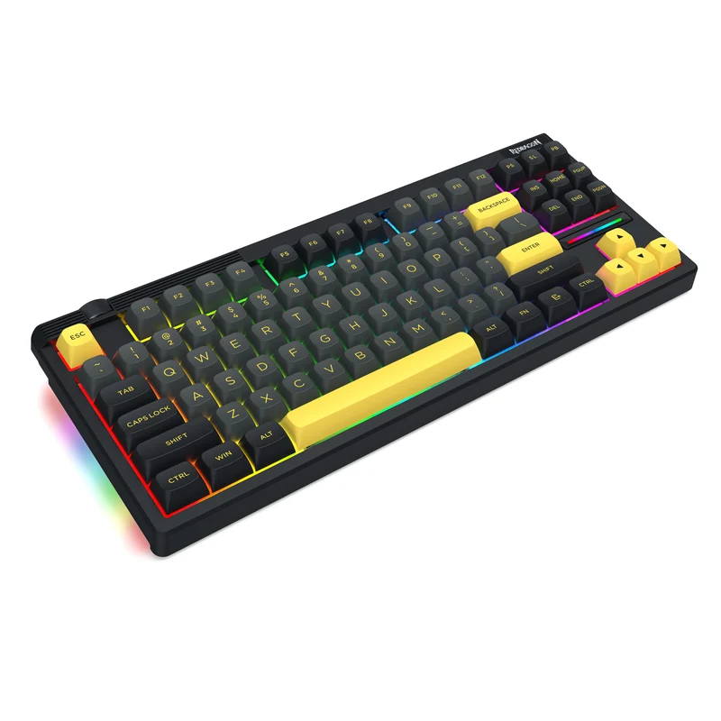 Redragon OTIIM Pro 3-Modes Connectivity 87 Keys Gasket Mechanical Keyboard (Black/Grey/Yellow) (K729BCY-RGB-PRO)
