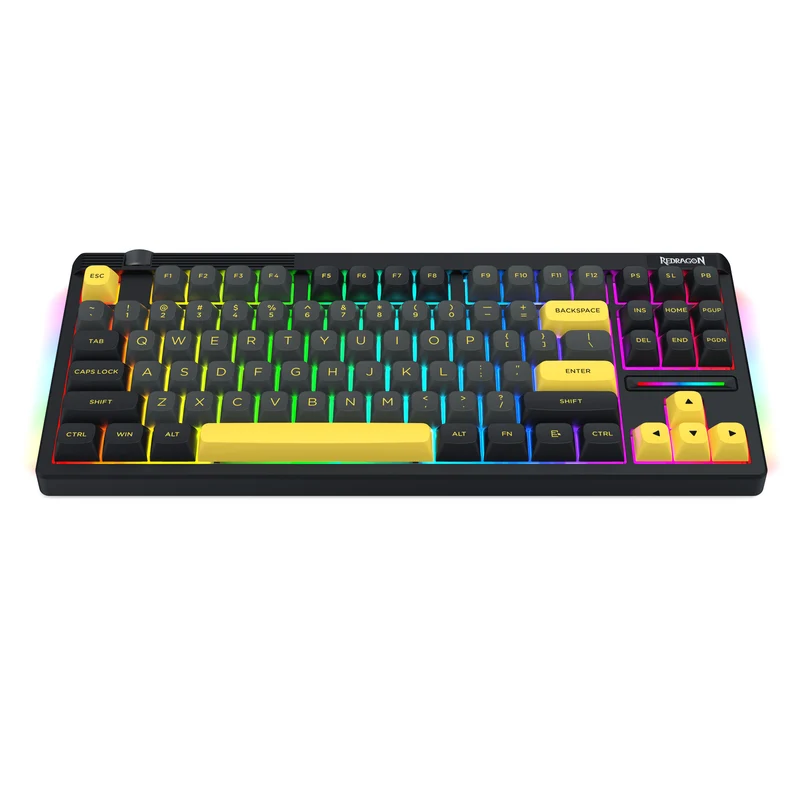 Redragon OTIIM Pro 3-Modes Connectivity 87 Keys Gasket Mechanical Keyboard (Black/Grey/Yellow) (K729BCY-RGB-PRO)