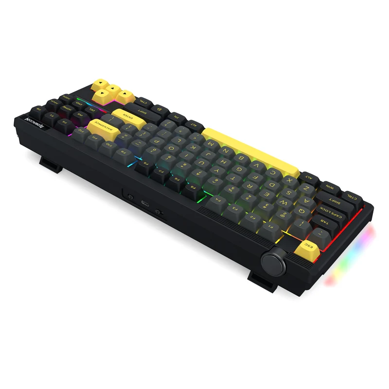 Redragon OTIIM Pro 3-Modes Connectivity 87 Keys Gasket Mechanical Keyboard (Black/Grey/Yellow) (K729BCY-RGB-PRO)