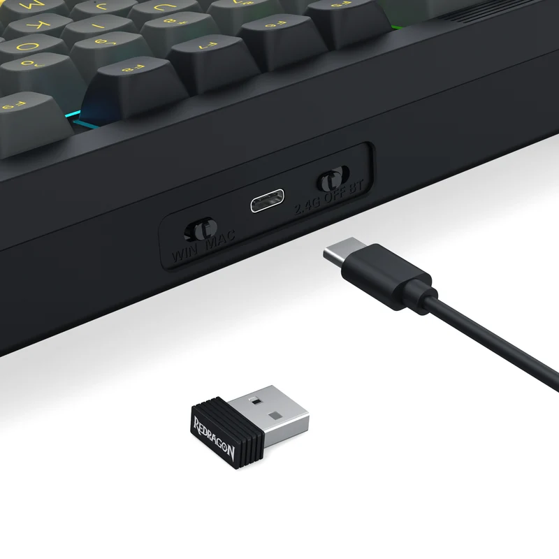 Redragon OTIIM Pro 3-Modes Connectivity 87 Keys Gasket Mechanical Keyboard (Black/Grey/Yellow) (K729BCY-RGB-PRO)