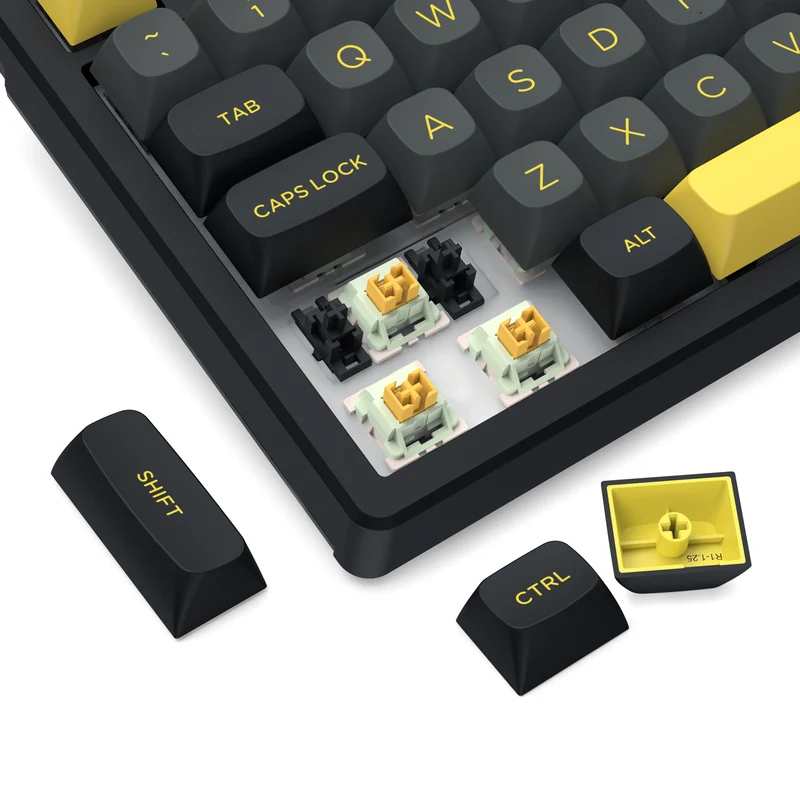 Redragon OTIIM Pro 3-Modes Connectivity 87 Keys Gasket Mechanical Keyboard (Black/Grey/Yellow) (K729BCY-RGB-PRO)