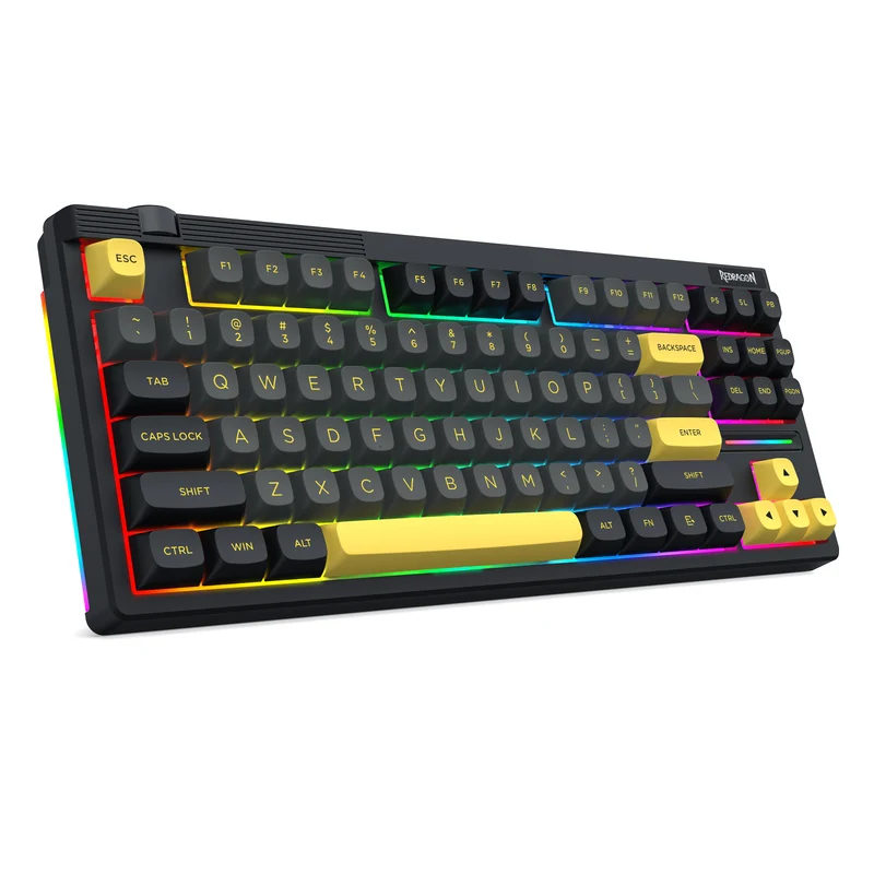 Redragon OTIIM Pro 3-Modes Connectivity 87 Keys Gasket Mechanical Keyboard (Black/Grey/Yellow) (K729BCY-RGB-PRO)