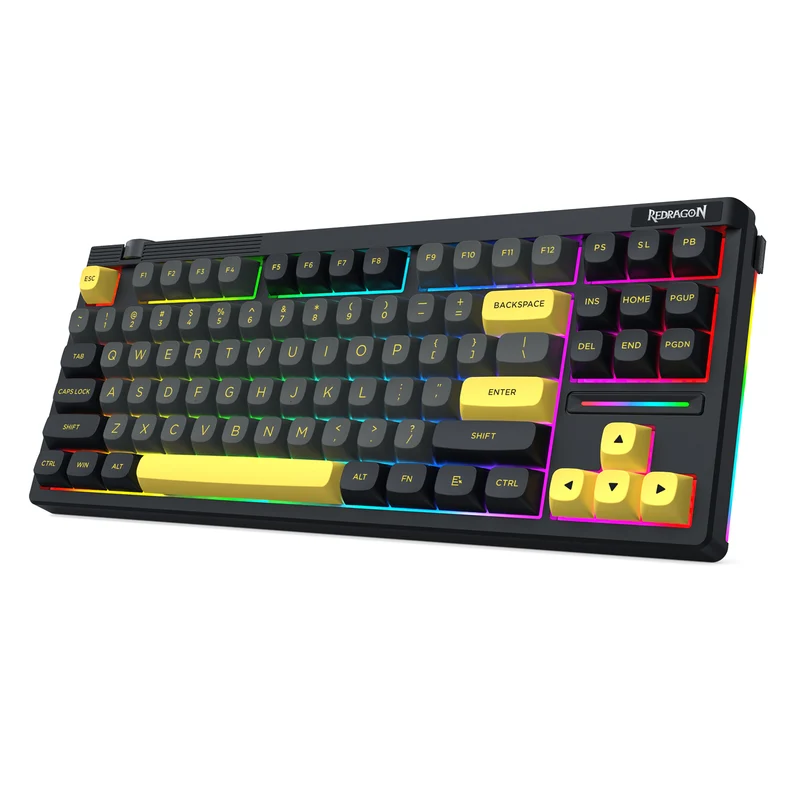 Redragon OTIIM Pro 3-Modes Connectivity 87 Keys Gasket Mechanical Keyboard (Black/Grey/Yellow) (K729BCY-RGB-PRO)