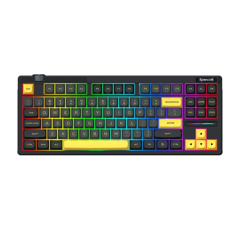 Redragon OTIIM Pro 3-Modes Connectivity 87 Keys Gasket Mechanical Keyboard (Black/Grey/Yellow) (K729BCY-RGB-PRO)
