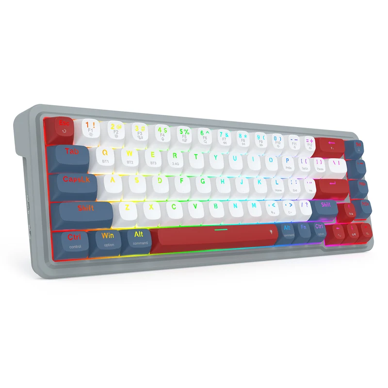 Redragon K709GRW RGB Nova Pro 81 Keys 75% Hot-Swappable Gasket-Mounted Wireless Mechanical Gaming Keyboard (Yolk RPC Linear Switch) (Grey/Red/White)