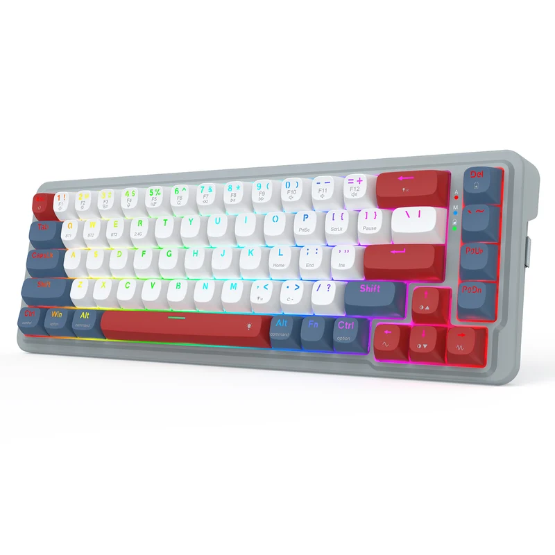 Redragon K709GRW RGB Nova Pro 81 Keys 75% Hot-Swappable Gasket-Mounted Wireless Mechanical Gaming Keyboard (Yolk RPC Linear Switch) (Grey/Red/White)