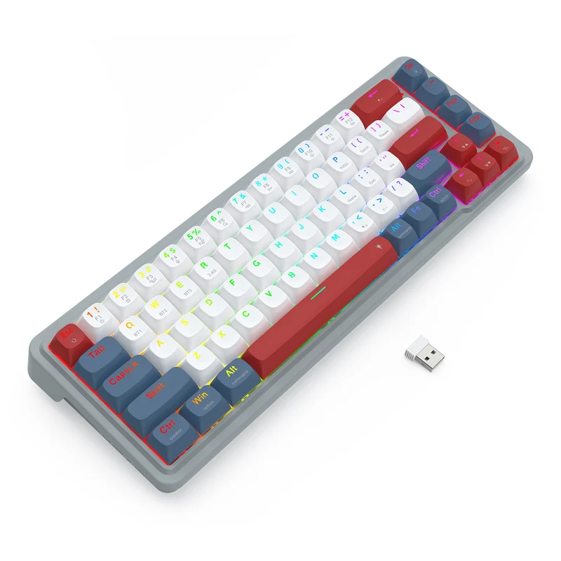 Redragon K709GRW RGB Nova Pro 81 Keys 75% Hot-Swappable Gasket-Mounted Wireless Mechanical Gaming Keyboard (Yolk RPC Linear Switch) (Grey/Red/White)