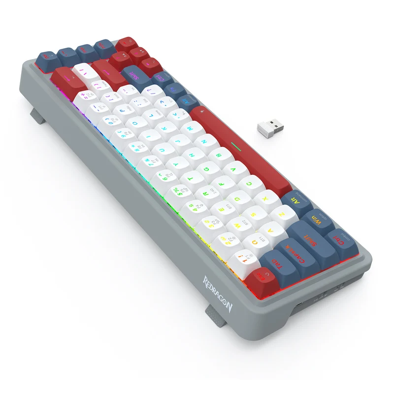 Redragon K709GRW RGB Nova Pro 81 Keys 75% Hot-Swappable Gasket-Mounted Wireless Mechanical Gaming Keyboard (Yolk RPC Linear Switch) (Grey/Red/White)