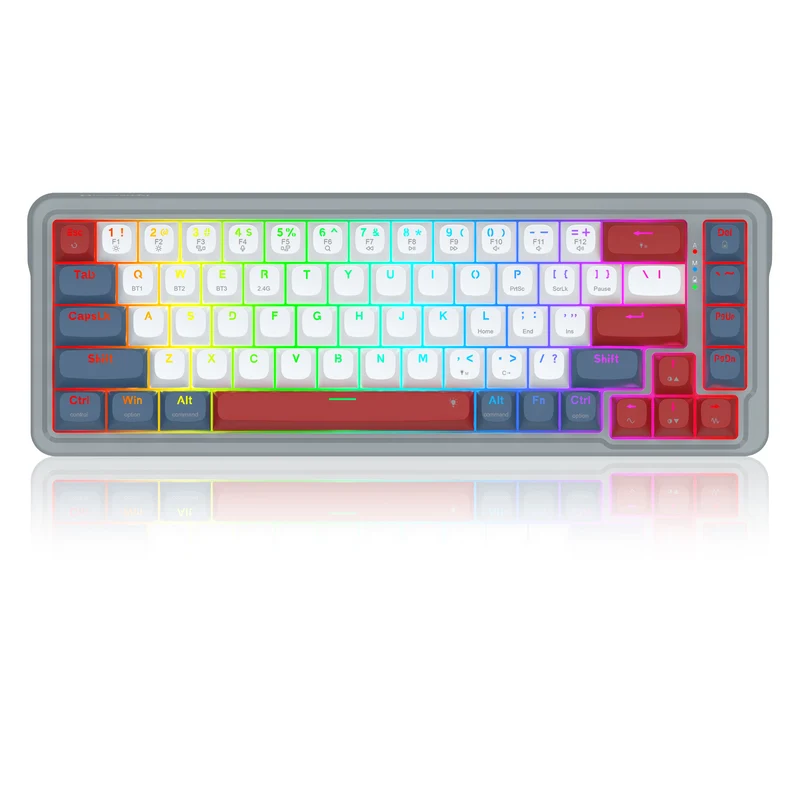 Redragon K709GRW RGB Nova Pro 81 Keys 75% Hot-Swappable Gasket-Mounted Wireless Mechanical Gaming Keyboard (Yolk RPC Linear Switch) (Grey/Red/White)