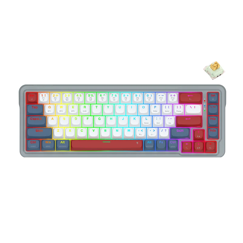 Redragon K709GRW RGB Nova Pro 81 Keys 75% Hot-Swappable Gasket-Mounted Wireless Mechanical Gaming Keyboard (Yolk RPC Linear Switch) (Grey/Red/White)