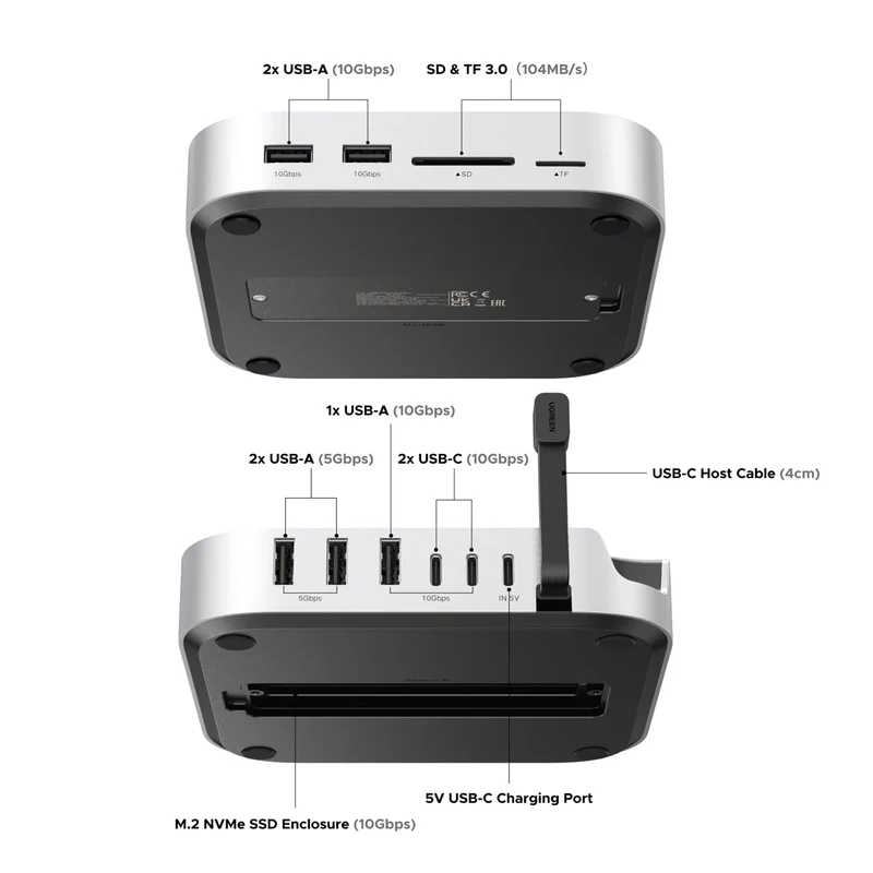 Ugreen 11-in-1 USB-C Docking Station - USB-C to 3xUSB-A3.2 + 2xUSB-A 3.0 + 2xUSB-C 3.2 + SD & TF + M.2 NVMe + USB-C(5V) (CM841/65487)