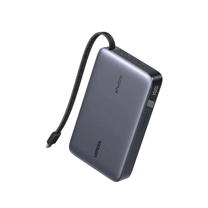 Ugreen 20000mAh 67W 1C1A Power Bank with Built-in Cable (Grey) (PB550/55996B)
