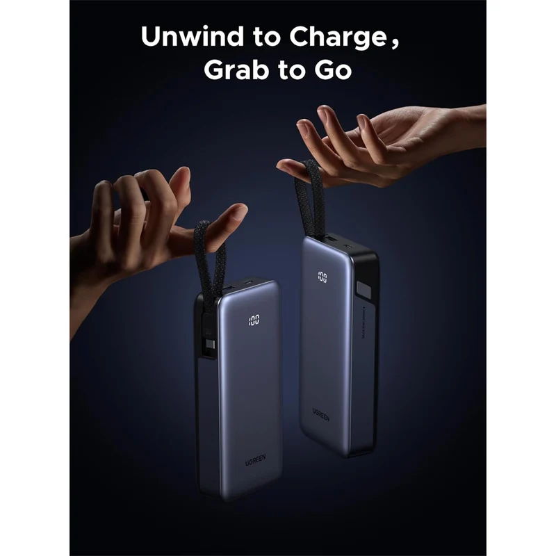 Ugreen 20000mAh 45W Power Bank with Built-in Cable (Grey) (PB536/55988B)