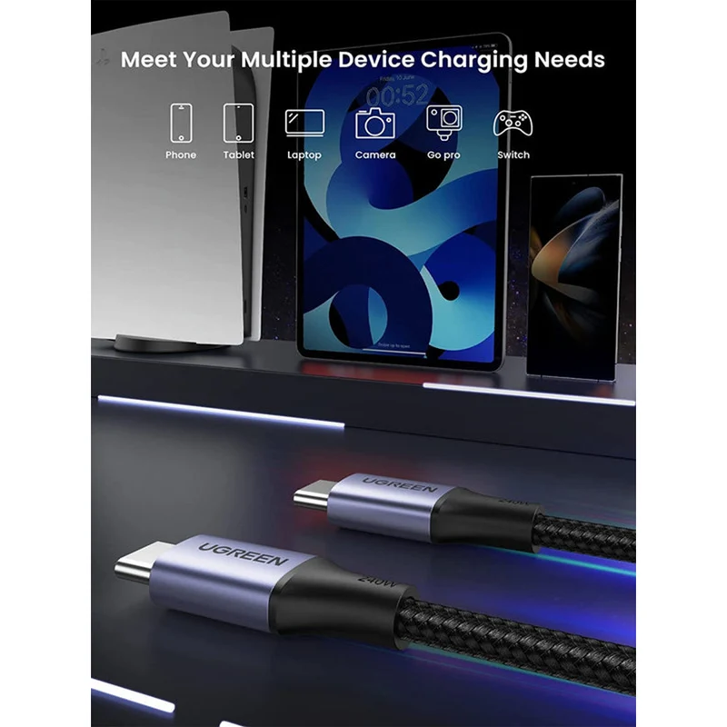 Ugreen USB-C to USB-C 240W PD Fast Charging Braided Cable - 2m (Space Grey) (US535/90440)