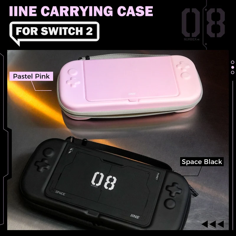 IINE Carrying Case for Nintendo Switch 2 (Pastel Black, Pastel Pink)
