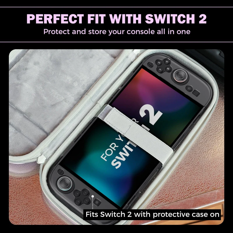 IINE Carrying Case for Nintendo Switch 2 (Pastel Black, Pastel Pink)