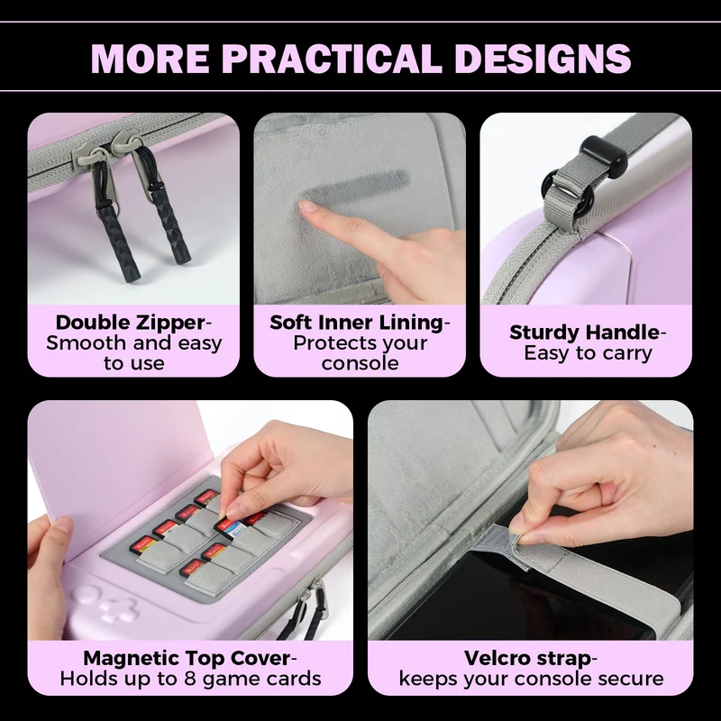 IINE Carrying Case for Nintendo Switch 2 (Pastel Black, Pastel Pink)