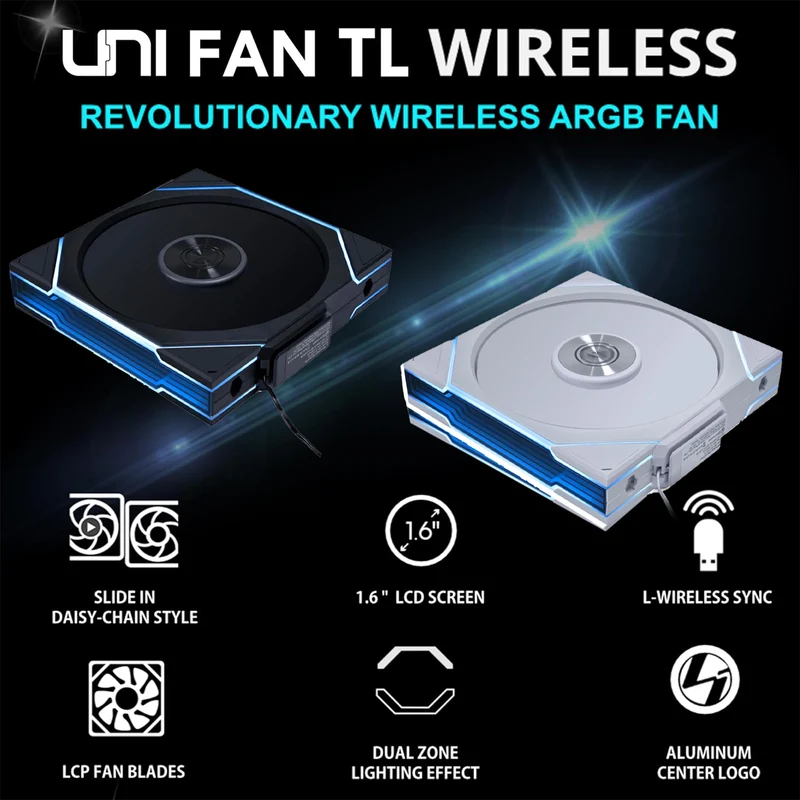 Lian Li Uni Fan TL Wireless 140mm Revolutionary Wireless ARGB Fan - Single Pack (Black, White) (14TL1W1B, 14TL1W1W)
