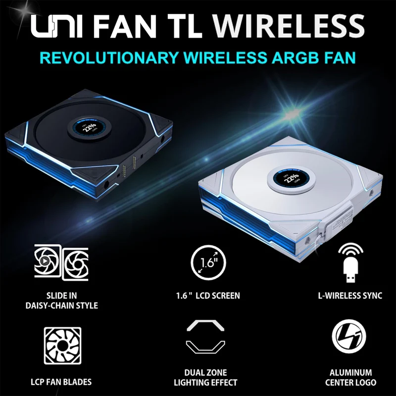 Lian Li Uni Fan TL Wireless 140mm Revolutionary Wireless Reverse Blade ARGB Fan - Single Pack (White) (14RTLLCD1W1W)