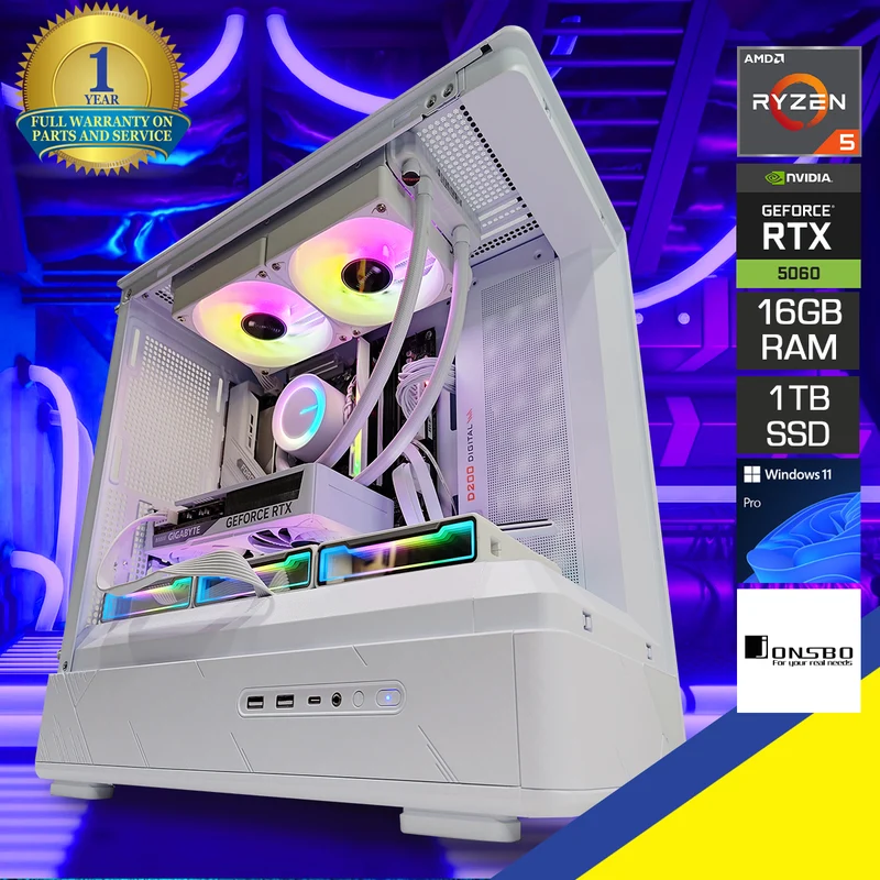 Aurora D200 White Desktop Gaming PC | AMD Ryzen 5 7400 | 16 GB RAM | 1 TB SSD | RTX 5060 Ti | Windows 11 Pro
