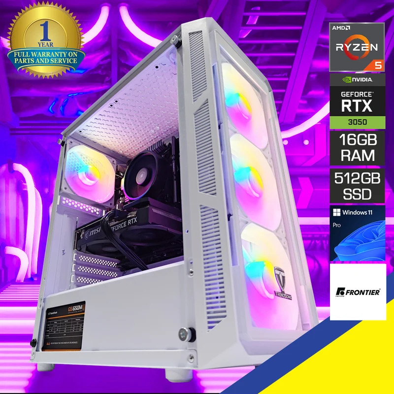 Alpha Hermes White Desktop Gaming PC | AMD Ryzen 5 5600 | 16GB RAM | 512GB SSD | RTX 3050 | Windows 11 Pro