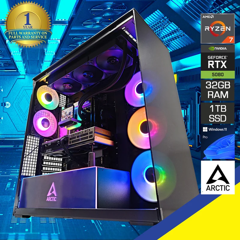 Ultra Xtender Black Desktop Gaming PC | AMD Ryzen 7 9800X3D | 32GB RAM | 1TB SSD | RTX 5080 | Windows 11 Pro