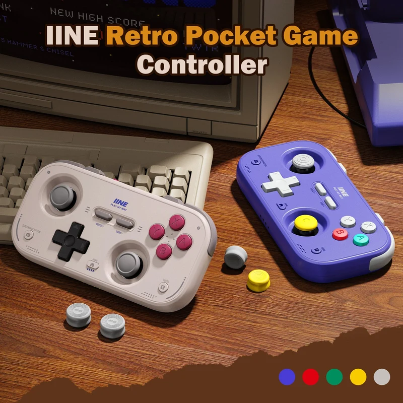 IINE Palm-Sized Retro Chronos Controller for Nintendo Switch (Grey, Purple) (L1194, L1195)