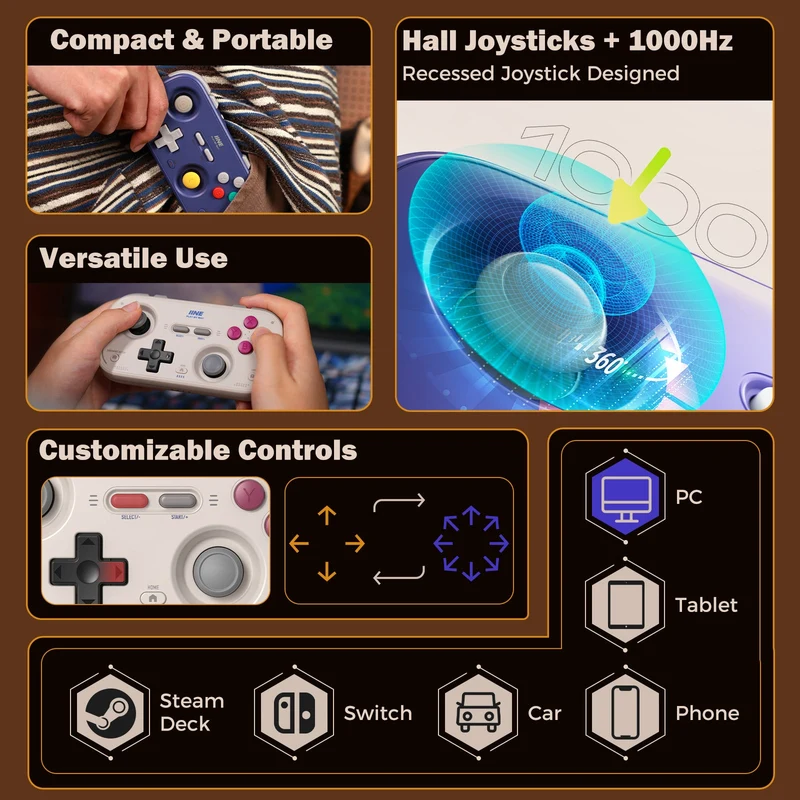 IINE Palm-Sized Retro Chronos Controller for Nintendo Switch (Grey, Purple) (L1194, L1195)