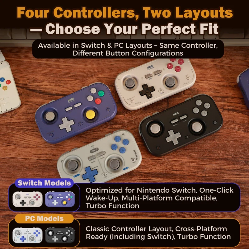 IINE Palm-Sized Retro Chronos Controller for Nintendo Switch (Grey, Purple) (L1194, L1195)