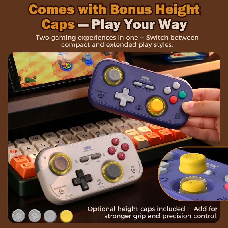 IINE Palm-Sized Retro Chronos Controller for Nintendo Switch (Grey, Purple) (L1194, L1195)