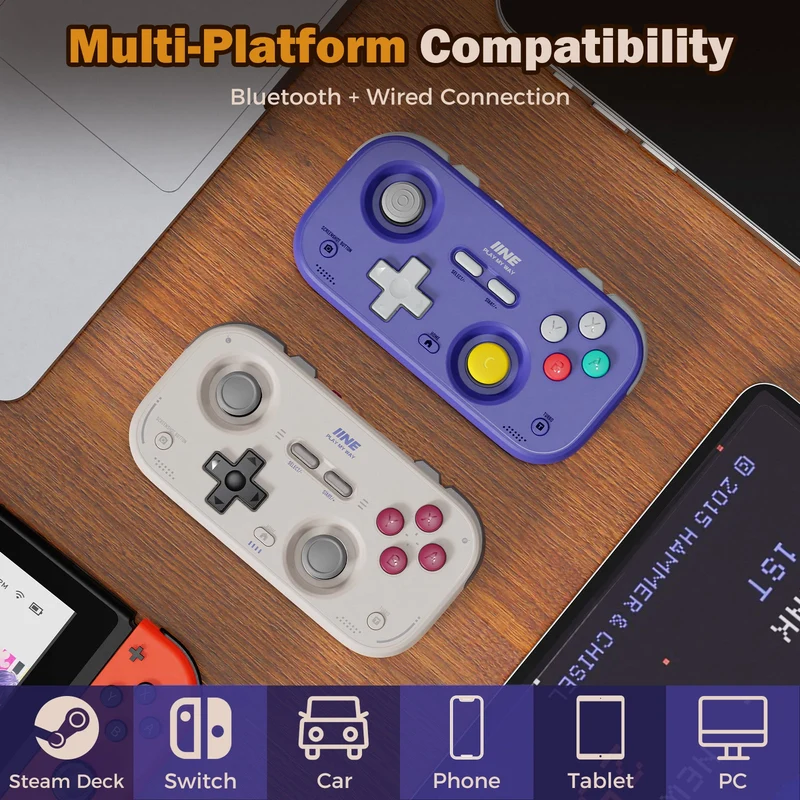 IINE Palm-Sized Retro Chronos Controller for Nintendo Switch (Grey, Purple) (L1194, L1195)