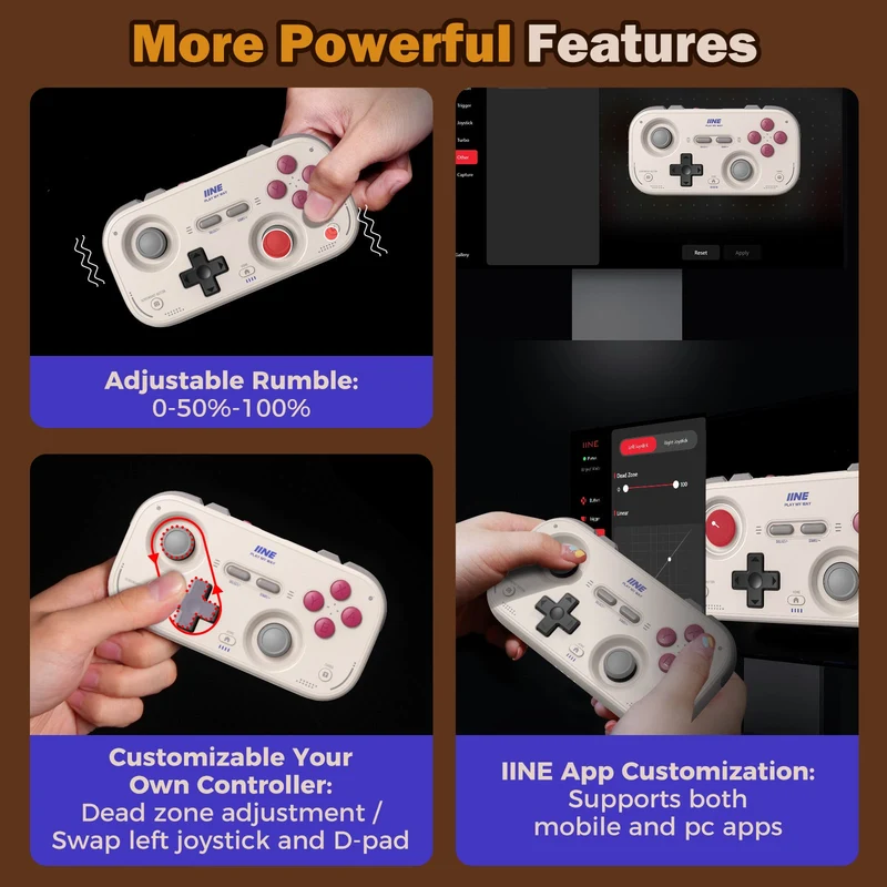 IINE Palm-Sized Retro Chronos Controller for Nintendo Switch (Grey, Purple) (L1194, L1195)