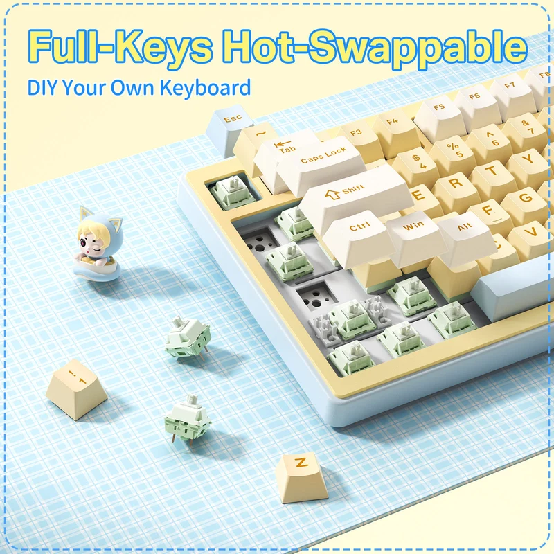 Onikuma MT707 Tri-Mode RGB 81 Keys Mechanical Keyboard with Creative Doll Knob (Yellow)
