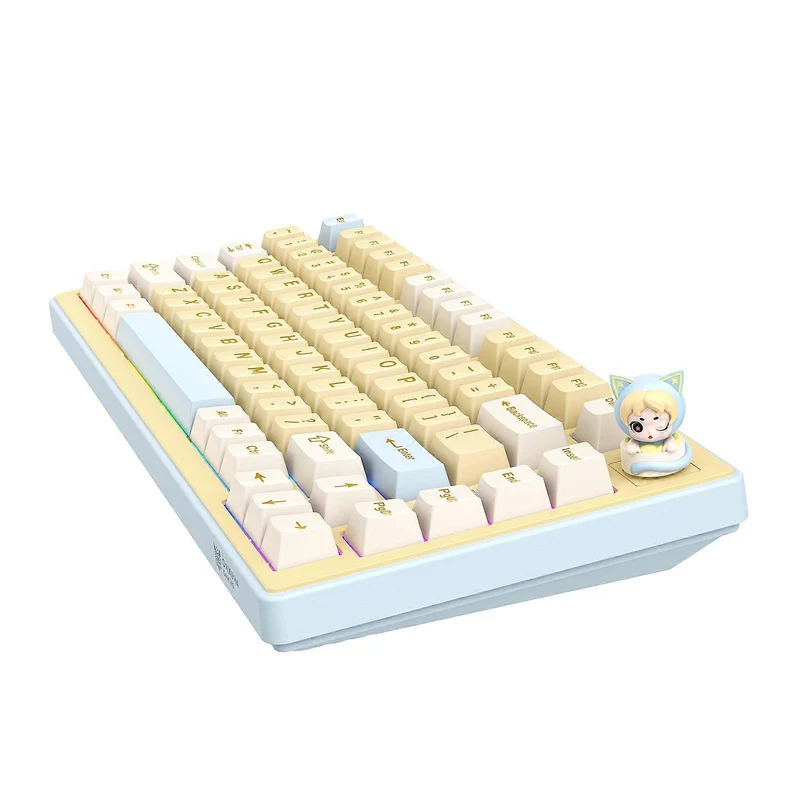 Onikuma MT707 Tri-Mode RGB 81 Keys Mechanical Keyboard with Creative Doll Knob (Yellow)