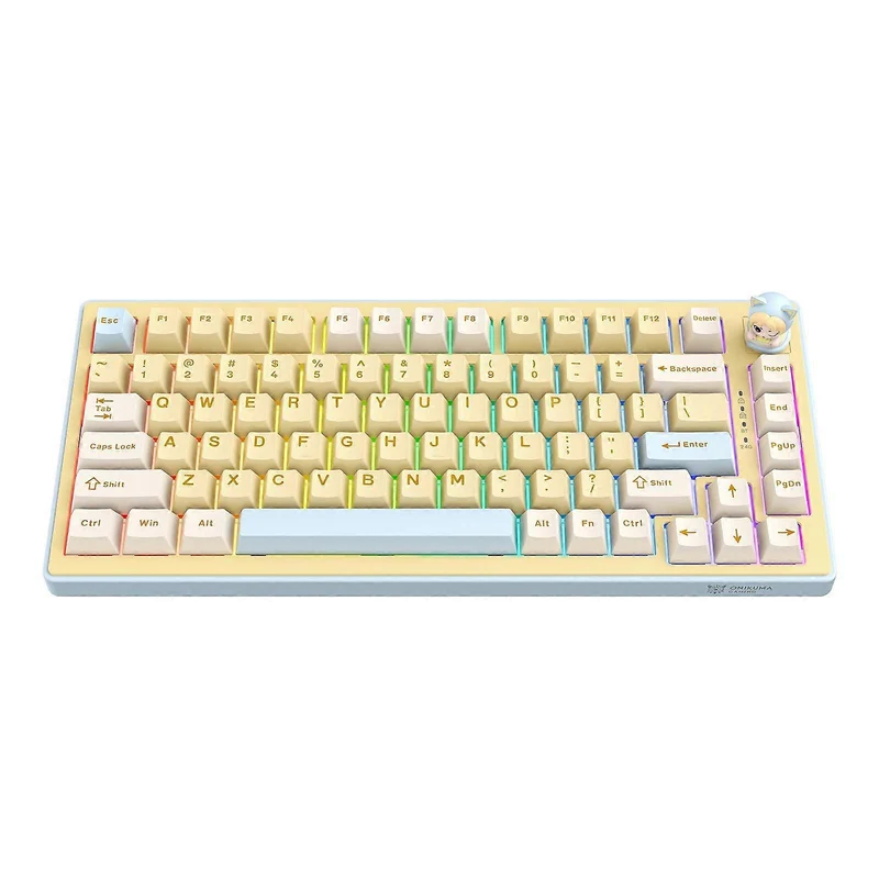 Onikuma MT707 Tri-Mode RGB 81 Keys Mechanical Keyboard with Creative Doll Knob (Yellow)