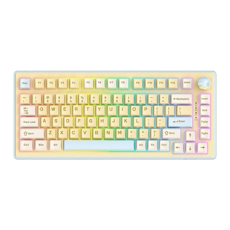 Onikuma MT707 Tri-Mode RGB 81 Keys Mechanical Keyboard with Creative Doll Knob (Yellow)