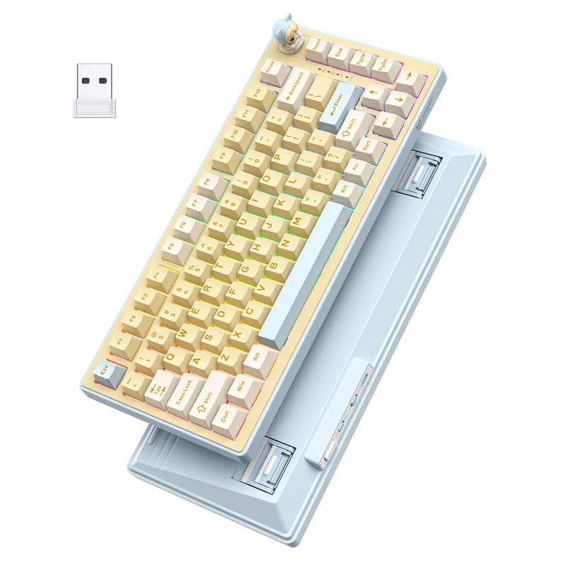 Onikuma MT707 Tri-Mode RGB 81 Keys Mechanical Keyboard with Creative Doll Knob (Yellow)