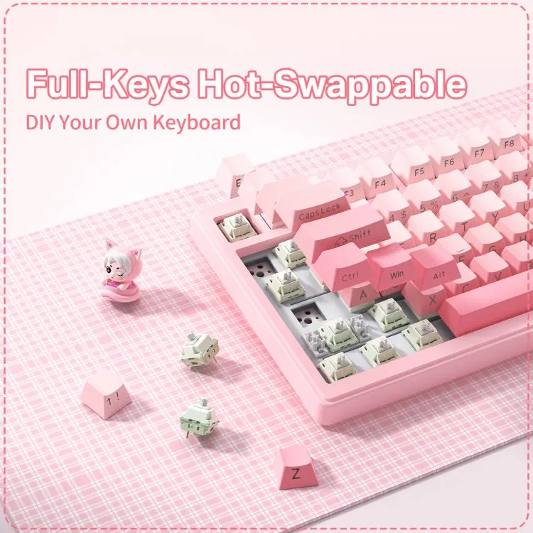Onikuma MT707 Tri-Mode RGB 81 Keys Mechanical Keyboard with Creative Doll Knob (Pink)